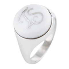 Master-Signet Ring round with monogram (2 letters) in Platinum, 925 sterling silver