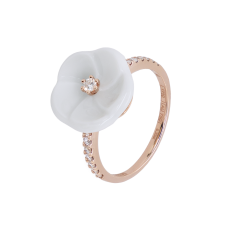 Ring Royal Blossom Diamond, 750 rose gold, 56 mm, 1 porcelain blossom M, 15 brillants 0,22 ct, VS, fw, full cut good