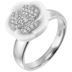 Ring Royla Blossom Pavé, 750 white gold, 50mm, 1 Blossom M pavé,  1 porcelain blossom M, 49 brilliants 0,224 ct, TW, VSI, full cut