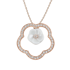 Collier, Roségold 750, 1 Blüte S Meissener Porzellan, 1 Pavé Frame L, zus. 41 Brillanten ca. 0,50 ct, VSI TW, Länge 45cm, Öse bei