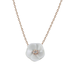 Collier Royal Blossom Basic, 750 Roségold, 1 Porzellanblüte S mit 1 Brillant 0,02 ct, TW, VSI, Vollschliff Gut, 45cm, Öse bei 42cm