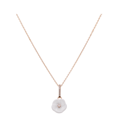 Collier Royal Blossom Diamond, 750 Roségold, Länge 45/42 cm, 1 Porzellanblüte M, 8 Brillanten 0,13 ct, VS, fw, Vollschliff Gut