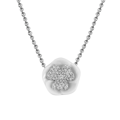 Collier Royal Blossom Pavé, 750 Weißgold, 1 Blüte pavé, 1 Porzellanblüte M, 49 Brillanten 0,224 ct, TW, VSI, VS Gut, Länge 45 cm,