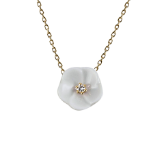 Collier Royal Blossom Basic, 750 Gelbgold, 1 Porzellanblüte S mit 1 Brillant 0,02 ct, TW, VSI, Vollschliff Gut, 45cm, Öse bei 42cm