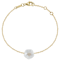 Armband Royal Blossom Basic, 750 Gelbgold, 1 Porzellanblüte S mit 1 Brillant 0,02 ct, TW, VSI, Vollschliff Gut, 19cm, Öse bei 17cm