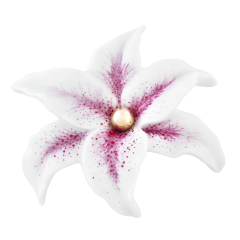 Brooch Bloom Collection, 925 silver rose plated with an open flower in porcelain handpainted in Purple