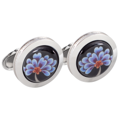 Manschettenknöpfe Indische Blüte blau, 925 Sterlingsilber
