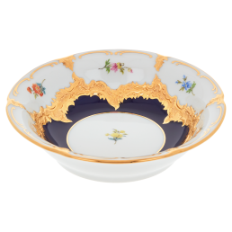 Dessertschale, Form "B-Form", gestreute Blümchen, königsblau glasiert, Goldbronze, L cm