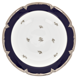 Schüssel, groß, Form "B-Form", Gestreute Röschen, weiß-grau, königsblau, Glanzplatin, ø 27 cm