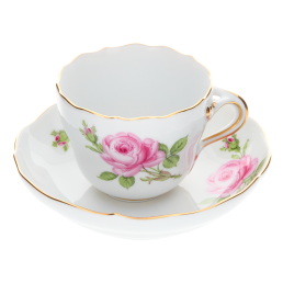 Espressotasse, Form "Neuer Ausschnitt", Rose mitte, bunt, Goldrand, V 0,1 l