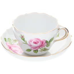 Kaffeetasse, Form "Neuer Ausschnitt", Rose mitte, bunt, Goldrand, V 0,2 l