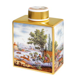 Teedose "Jagdszenen", Jagdszenen nach Wouvermann, H 12,6 cm