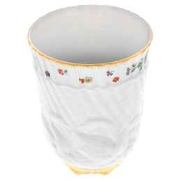 Becher, Form "Schwanendessin", Indische Blumenzweige, gestreute Blümchen, Goldkante, Goldrand, H 9,5 cm