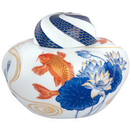 Dose I, Karpfen mit Blumen, Lim. 50, H 13 cm