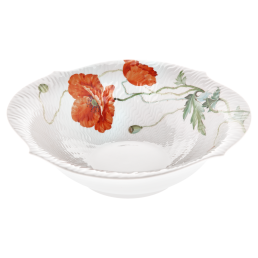 Schüssel, groß, Form "Wellenspiel Relief", Blumenmalerei "Wilder Mohn", rot, weißer Rand, Ø 27 cm