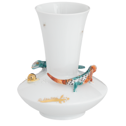 Vase mit Geckos und Schnecke, Unikat, Silvia Klöde, H 21 cm
