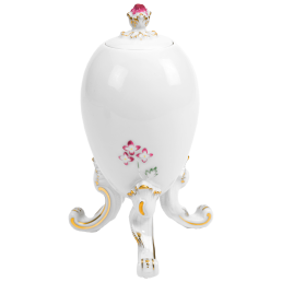 vessel, Flower refief in purple, gold decoration, H 16,5 cm