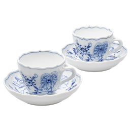 Espresso-Set, Form "Neuer Ausschnitt", Zwiebelmuster, kobaltblau, weißer Rand