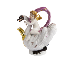 Kanne Amor auf Schwan, Bunt und gold staffiert,Signet Meissen Exklusiv Kollektion,gold,Lim., H 21,5 cm