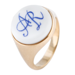 Siegelring rund mit Monogramm (2 Buchstaben) in Kobaltblau, 62 mm, 925 Silber rosé vergoldet