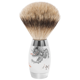 Mühle Edition Meissen, shavin brush with Silvertip Fibre@, porcelain handle, Ming Dragon, monogram, H 12,8 cm