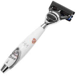 Mühle Edition Meissen, cartridge razor with Gillette Fusion, porcallin handle, Ming Dragon, monogram, H 14,5 cm