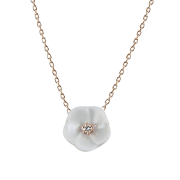 Collier Royal Blossom Basic, 750 Roségold, 1 Porzellanblüte S mit 1 Brillant 0,02 ct, TW, VSI, Vollschliff Gut, 45cm, Öse bei 42cm
