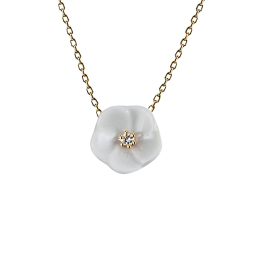 Collier Royal Blossom Basic, 750 Gelbgold, 1 Porzellanblüte S mit 1 Brillant 0,02 ct, TW, VSI, Vollschliff Gut, 45cm, Öse bei 42cm
