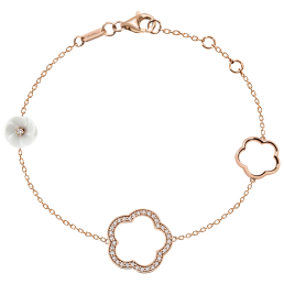 Bracelet Royal Blossom Frame, 750 rose gold, 1 porcelain blossom, 36 brilliants 0,35 carats TW, VSI, full cut good, length 19 cm