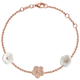 Bracelet Royal Blossom Pavé, 750 rose gold, 1 blossom pavé, 2 porcelain blossoms , 33 brilliants 0,18 ct VS fw, length 19 cm
