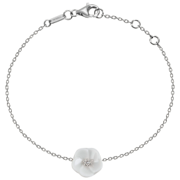 Bracelet Royal Blossom Basic, 750 white gold, 1 porcelain blossom S with 1 brilliant 0,02 ct, TW, VSI, full cut good, length 19cm