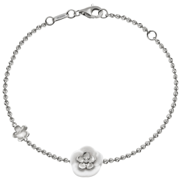 Bracelet Royal Blossom Bouquet, 750 white gold, 2 gold blossoms M/S, 1 porcelain blossom M, 1 brilliant 0,01 ct, TW, VSI, full cut