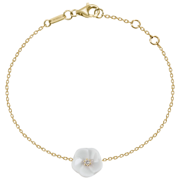 Bracelet Royal Blossom Basic, 750 yellow gold, 1 porcelain blossom S with 1 brilliant 0,02 ct, TW, VSI, full cut good, length 19c