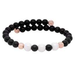 Armreif Pearl Collection Onyx, symmetrisch, 3 Porzellanperlen 8 mm, 4 Perlen 6 mm 925 Silber rosé vergoldet, 28 Onyx Perlen 6 mm