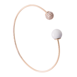 Armreif Pearl Collection Pavé, 750 Roségold, 1 Porzellanperle 10mm und eine Goldperle Pavé 8 mm, 46 Brillanten, 0,49 ct TW/VSI