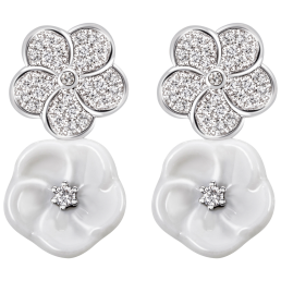 Ohrstecker Royal Blossom Pavé, 750 Weißgold, 2 Blüten S pavé, 2 Porzellanblüten S, 64 Brillanten, 0,316 ct, TW, VSI, Vollschliff G