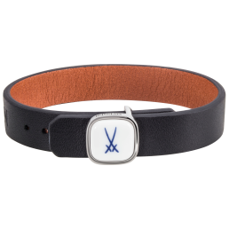 Lederarmband Markenzeichen Schwerter in Kobaltblau 1 handbemaltes Plättchen aus Meissener Porzellan, Größe 1,4 x 1,4 cm