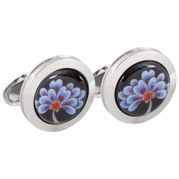 Manschettenknöpfe Indische Blüte blau, 925 Sterlingsilber