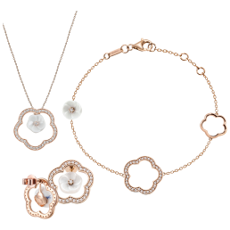 Set Royal Blossom Frame Ohrstecker, Armband & Collier, 750 Roségold