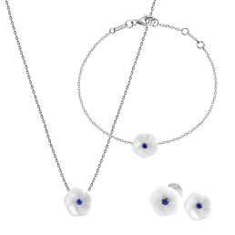 Set Royal Blossom Basic Saphir, Ohrstecker, Armband & Collier, 750 Weißgold