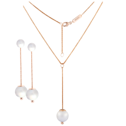 Set Pearl Collection Pure White, Ohrringe & Collier 63 cm, 750 Roségold