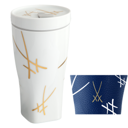 Coffee to go Becher mit Porzellandeckel und Manschette, Form "Nova", "Swords", V 0,35 l