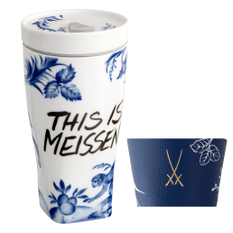 Coffee to go Becher mit Porzellandeckel und Manschette, Form "Nova", Affe und Faultier, V 0,35 l