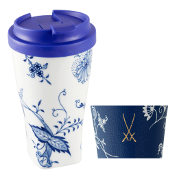 Coffee to go Becher mit Kunststoffdeckel und Manschette, Zwiebelmuster, Form "Nova", V 0,35 l